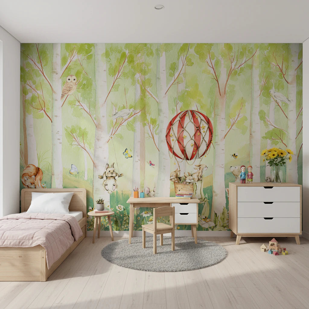 Woodland Whimsical Animals Balloon Ride Wall Mural