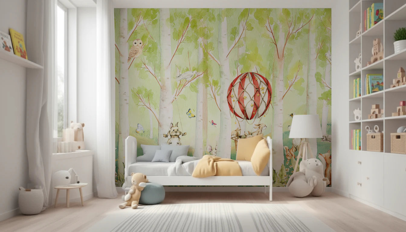 Woodland Whimsical Animals Balloon Ride Wall Mural
