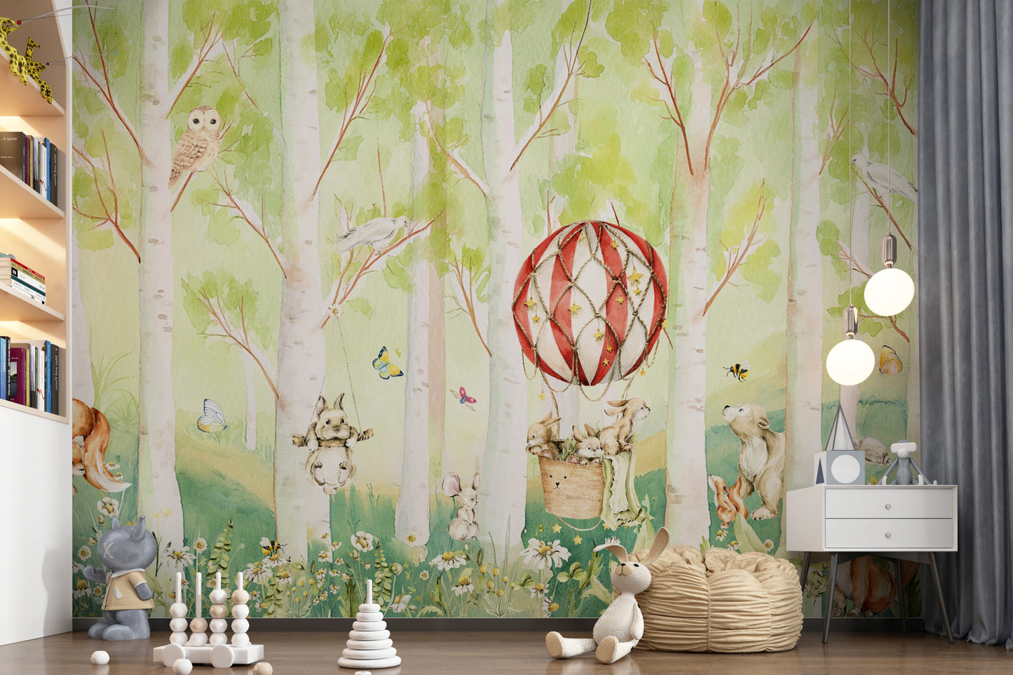 Woodland Whimsical Animals Balloon Ride Wall Mural