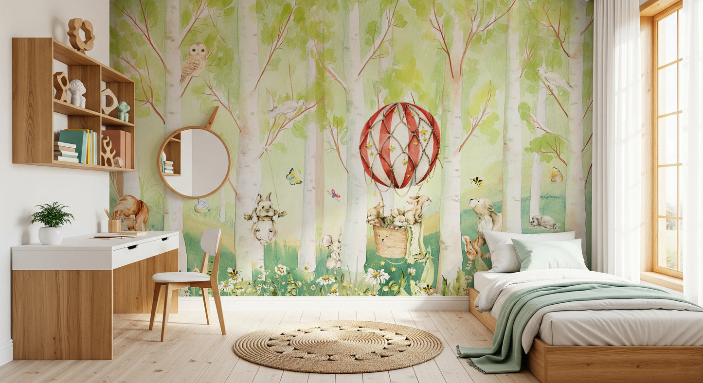 Woodland Whimsical Animals Balloon Ride Wall Mural