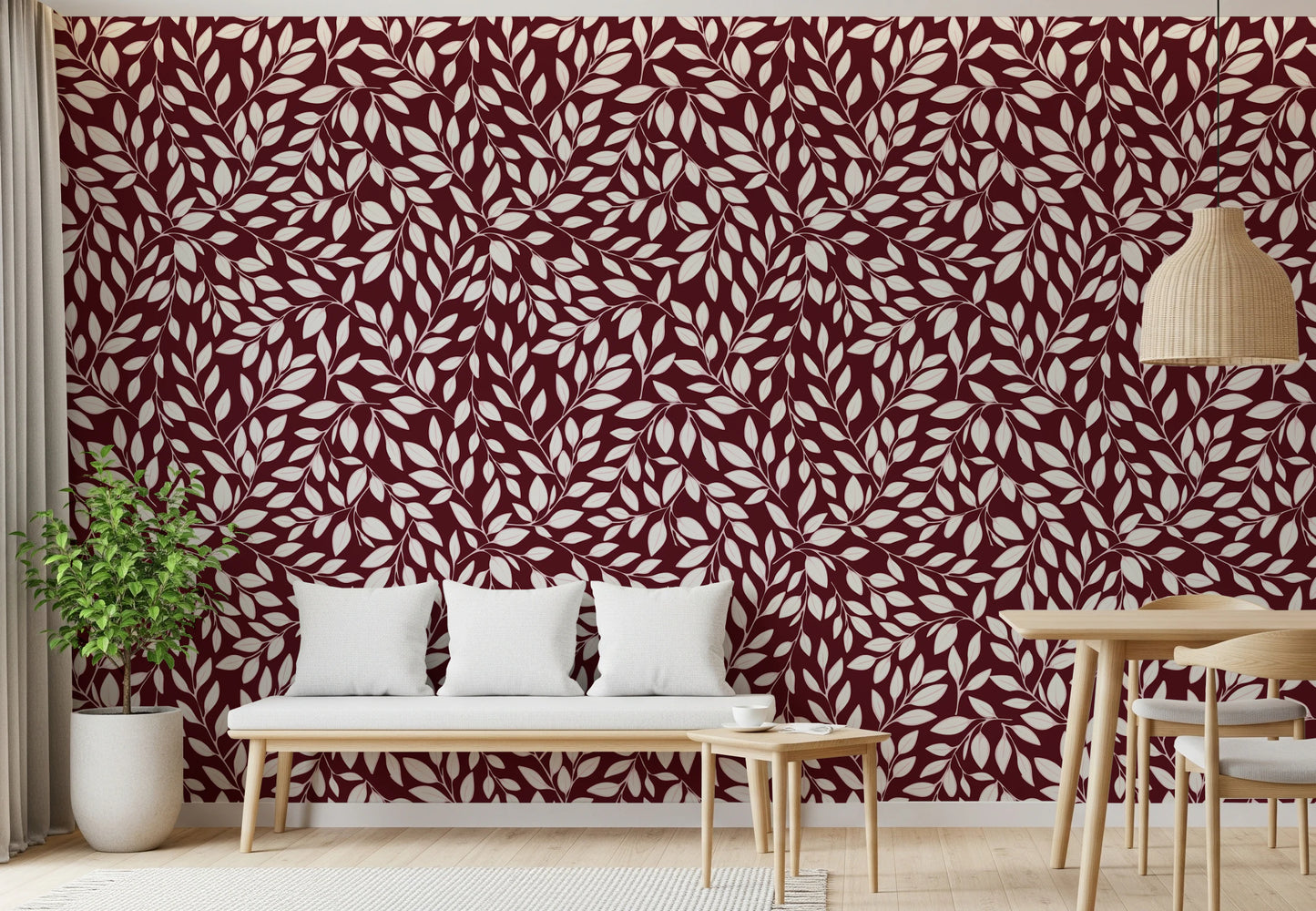 White Vines on Burgundy Wallpaper⁠