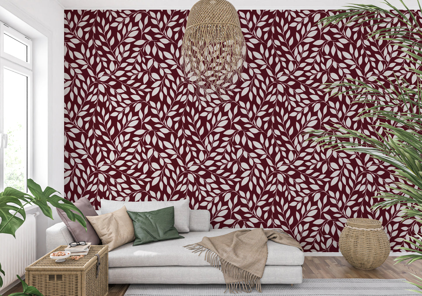 White Vines on Burgundy Wallpaper⁠