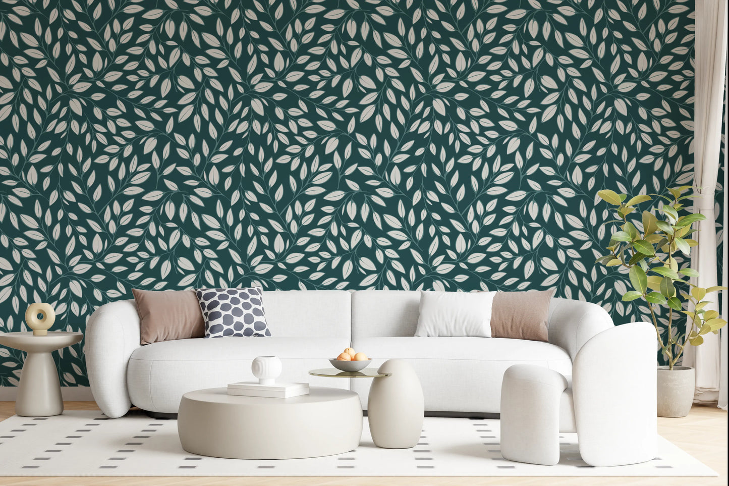 White Vines on Teal Wallpaper⁠
