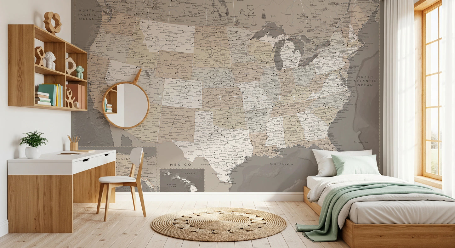 Vintage-looking detailed USA Map, Davey Wall Mural