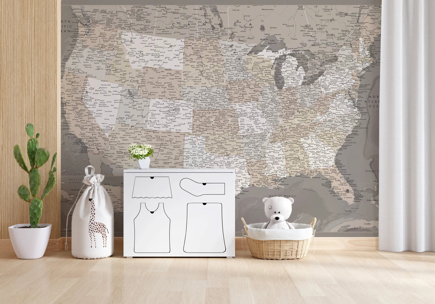 Vintage-looking detailed USA Map, Davey Wall Mural