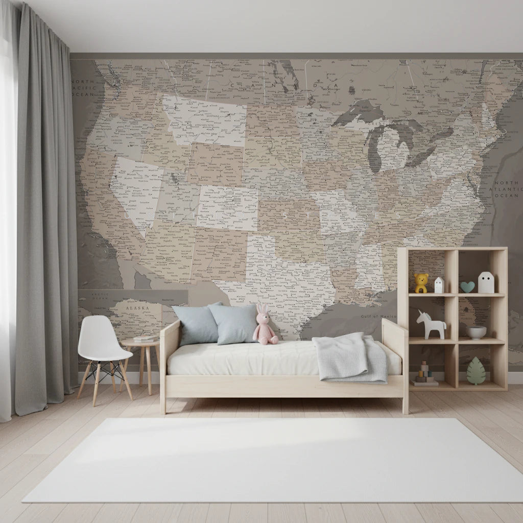 Vintage-looking detailed USA Map, Davey Wall Mural