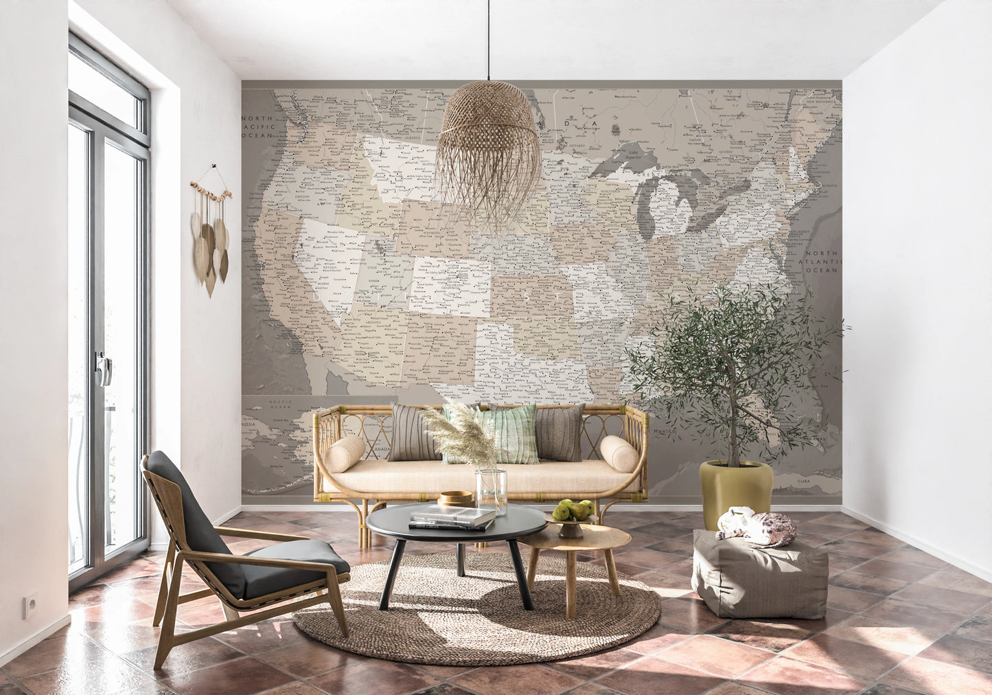 Vintage-looking detailed USA Map, Davey Wall Mural