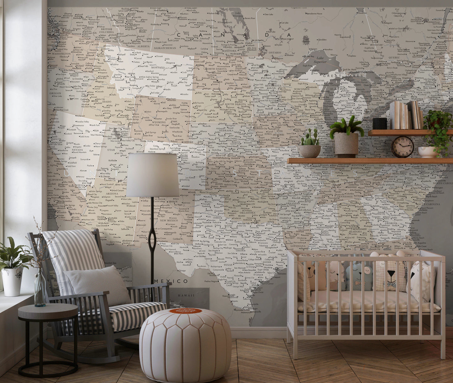 Vintage-looking detailed USA Map, Davey Wall Mural