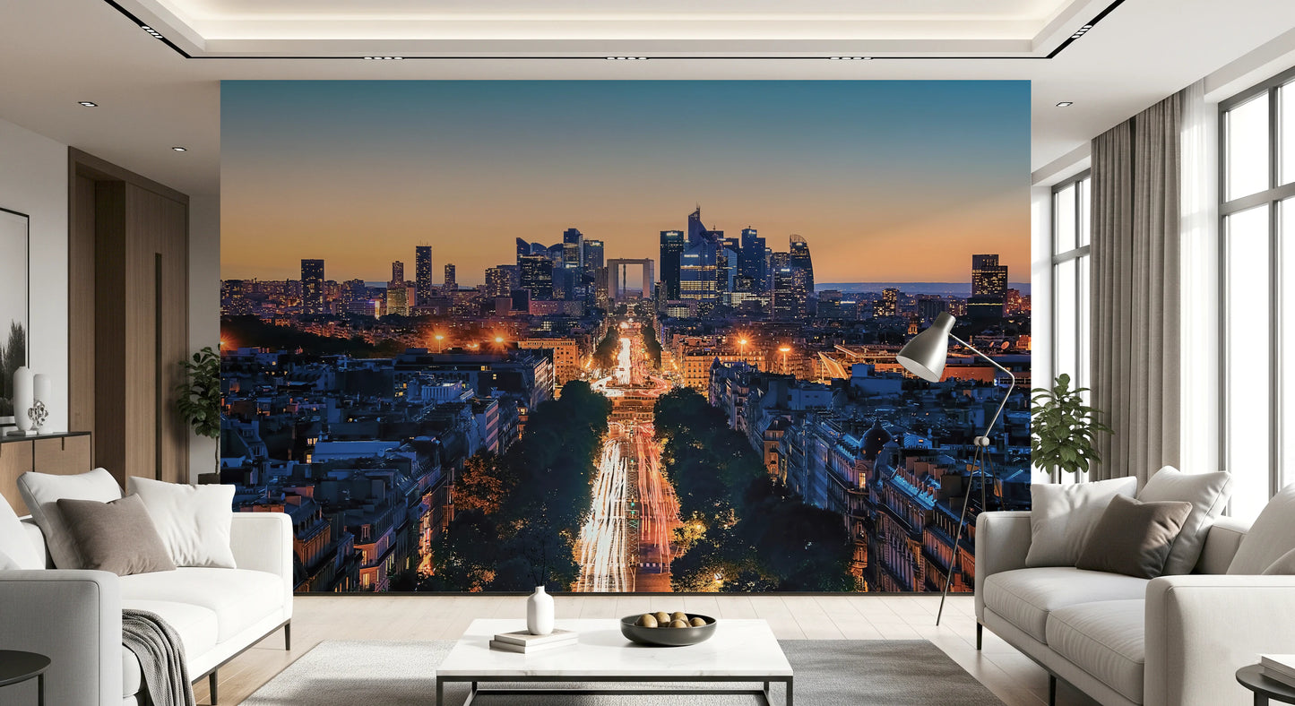 Metropolis Dusk Wall Mural with long exposure traffic lights.