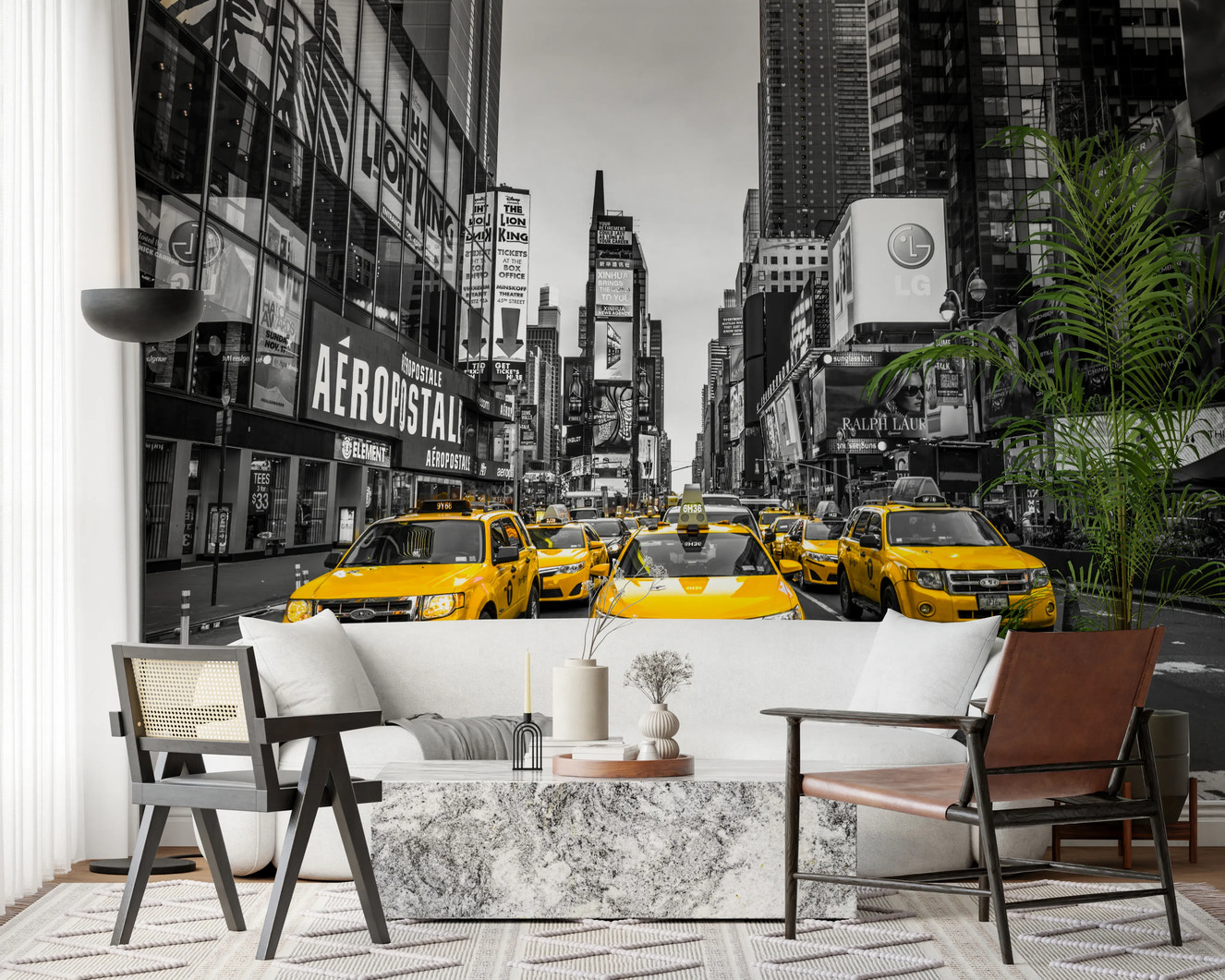 Taxi Rush Hour Wall Mural for urban themed living room décor.