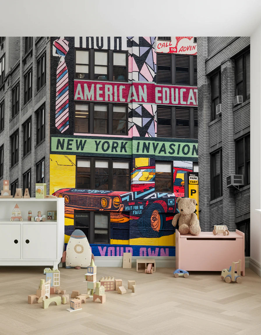 Urban Invasion mural graffiti style living room wall