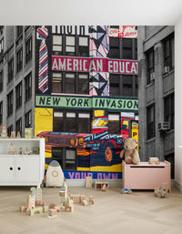 Urban Invasion mural graffiti style living room wall