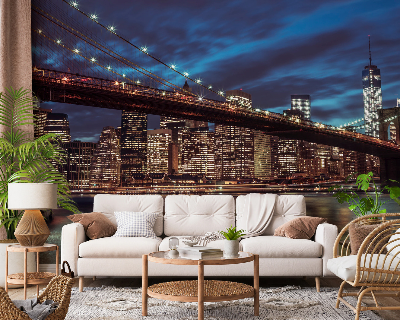 Brooklyn Bridge at dusk New York city wall mural