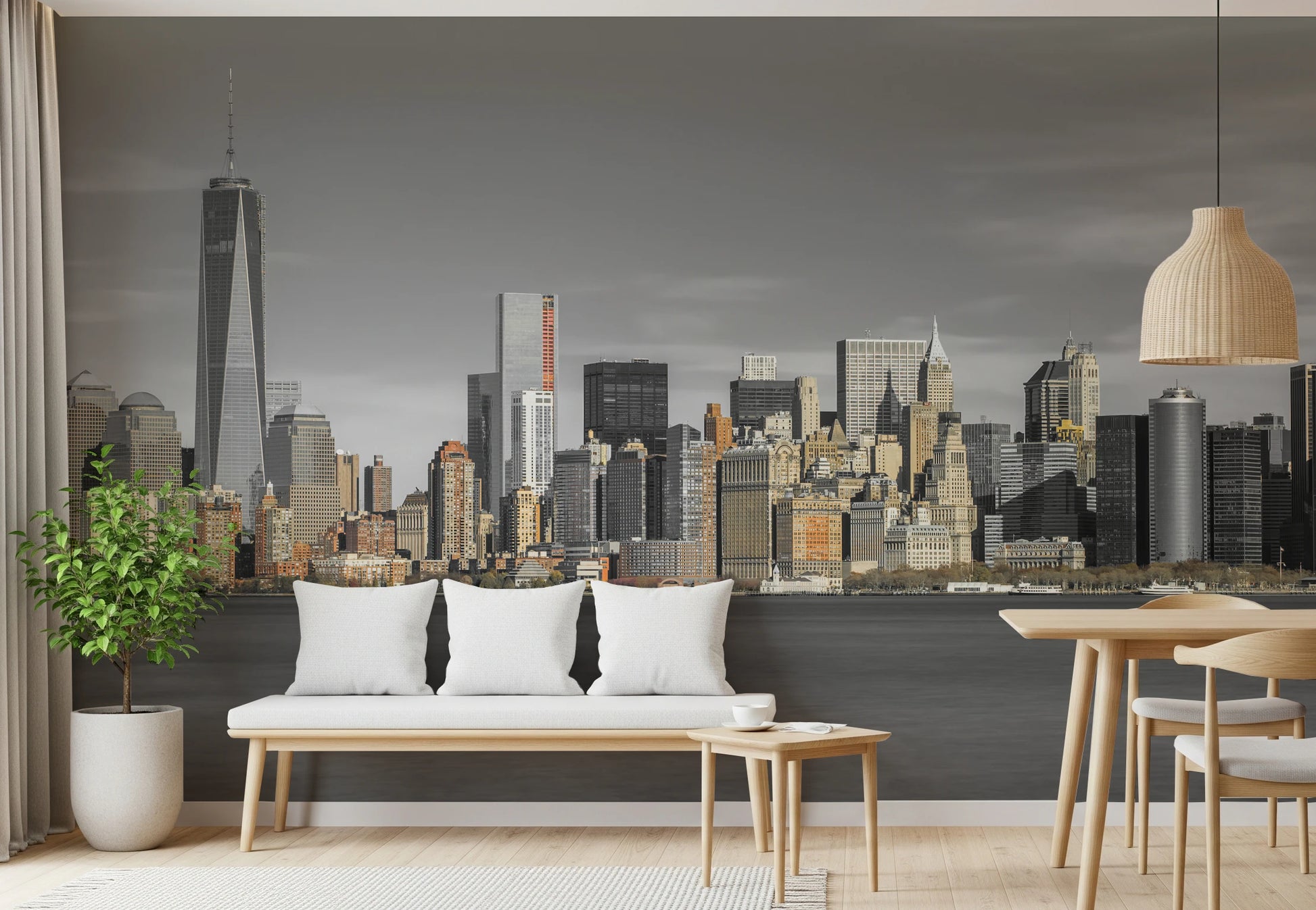 Urban city skyline wall mural modern design