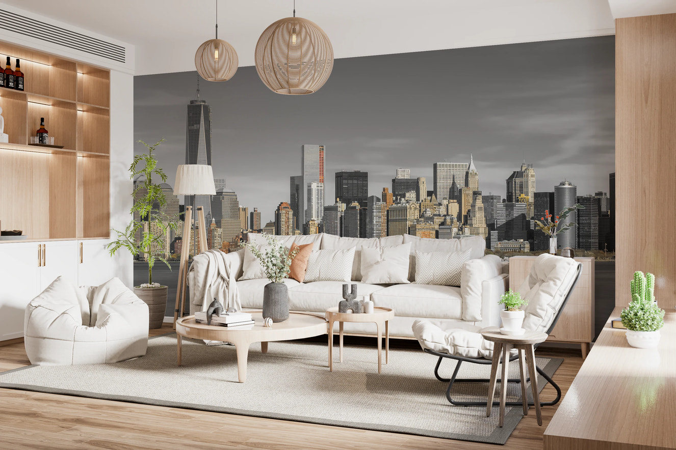 New York city skyline wall mural with river
