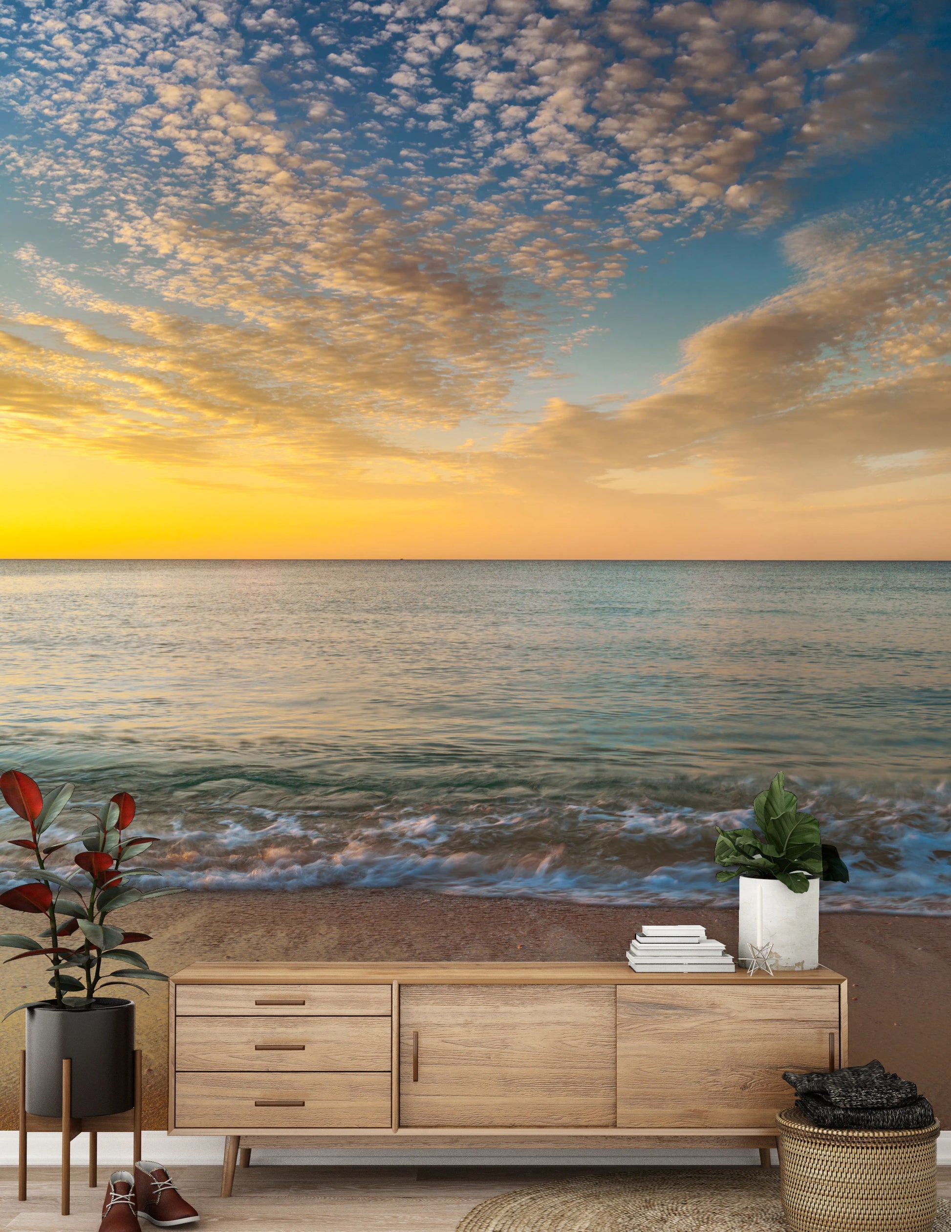 Golden Beach Sunrise Wall Mural feature wall