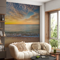 Calm beach sunrise wall mural scenic view