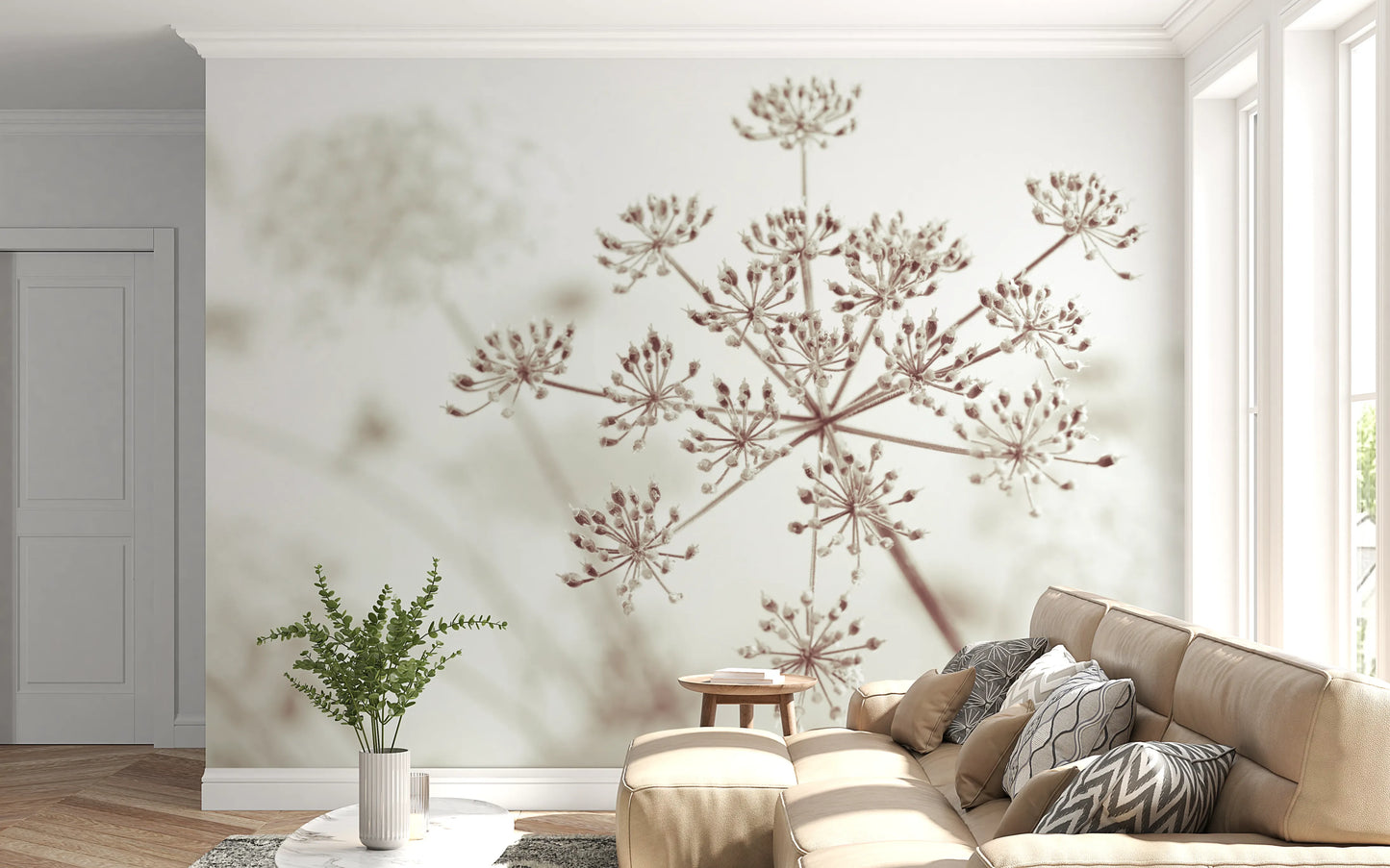 Sepia cow parsley floral wall mural design