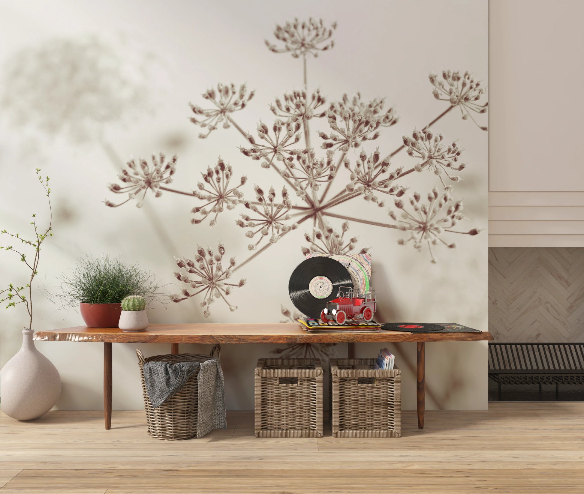 Cow Parsley Sepia Wall Mural for living room