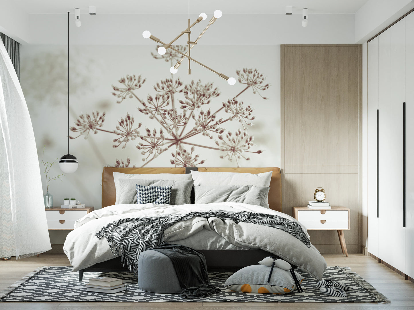 Cow Parsley Sepia Wall Mural minimal interior look