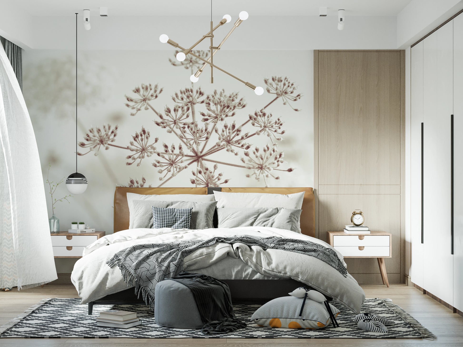 Cow Parsley Sepia Wall Mural minimal interior look