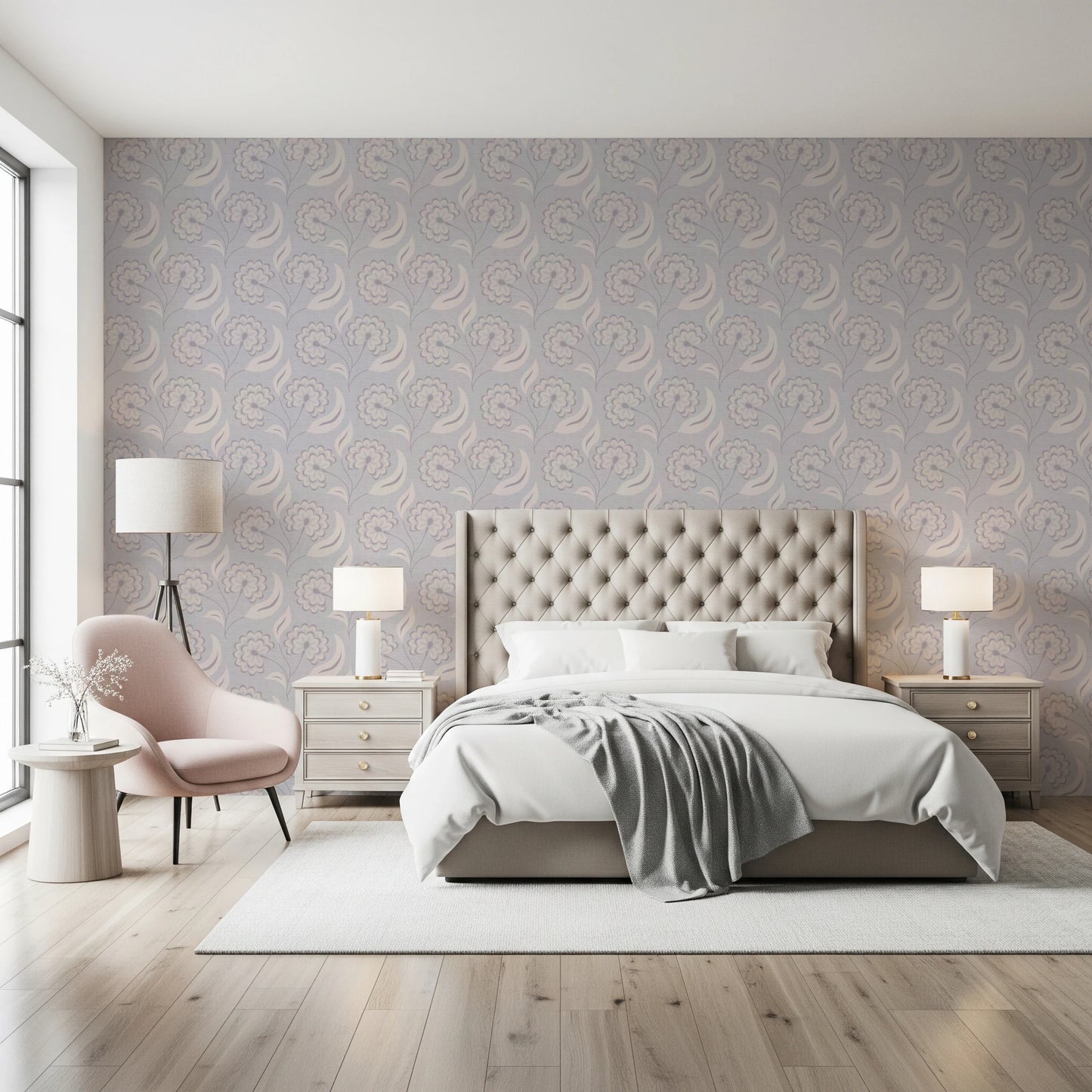 Serene Floral beige Wallpaper⁠