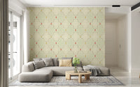 Nature inspired wall mural with delicate leaf patterns for a dining area.