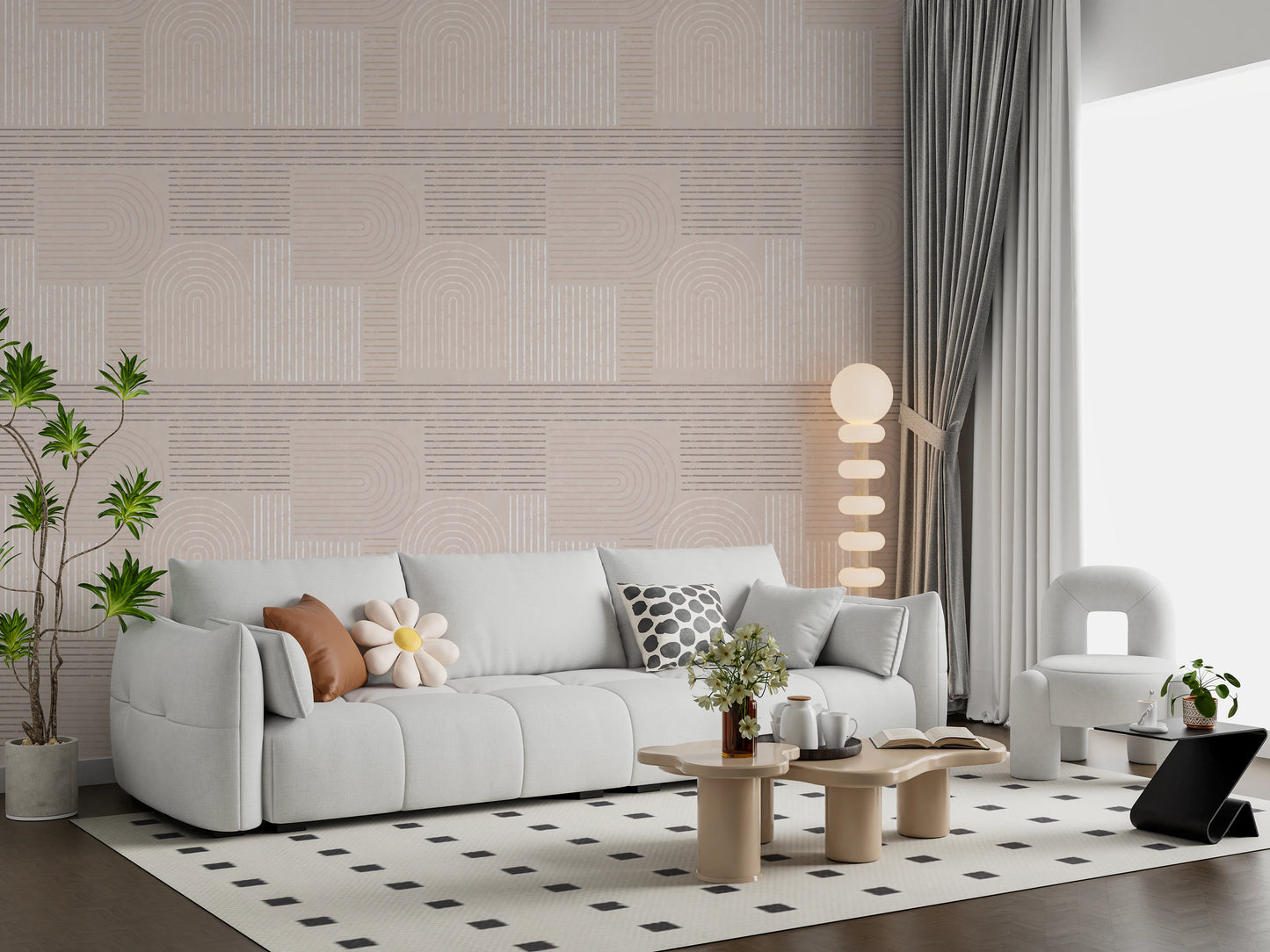 Clean line aesthetic wall mural for a modern apartment interior design