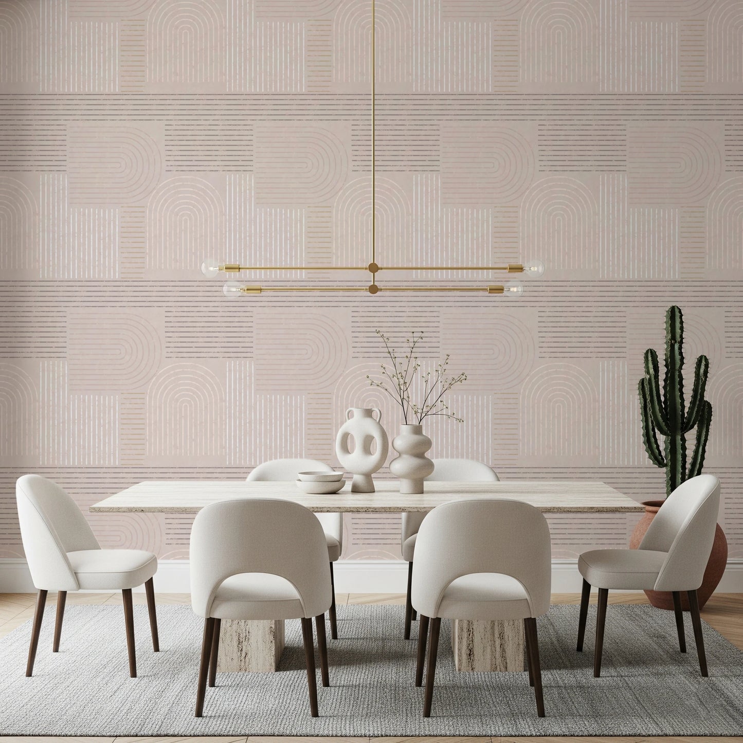 Geometric textured wallpaper with vertical and horizontal lines for a hallway