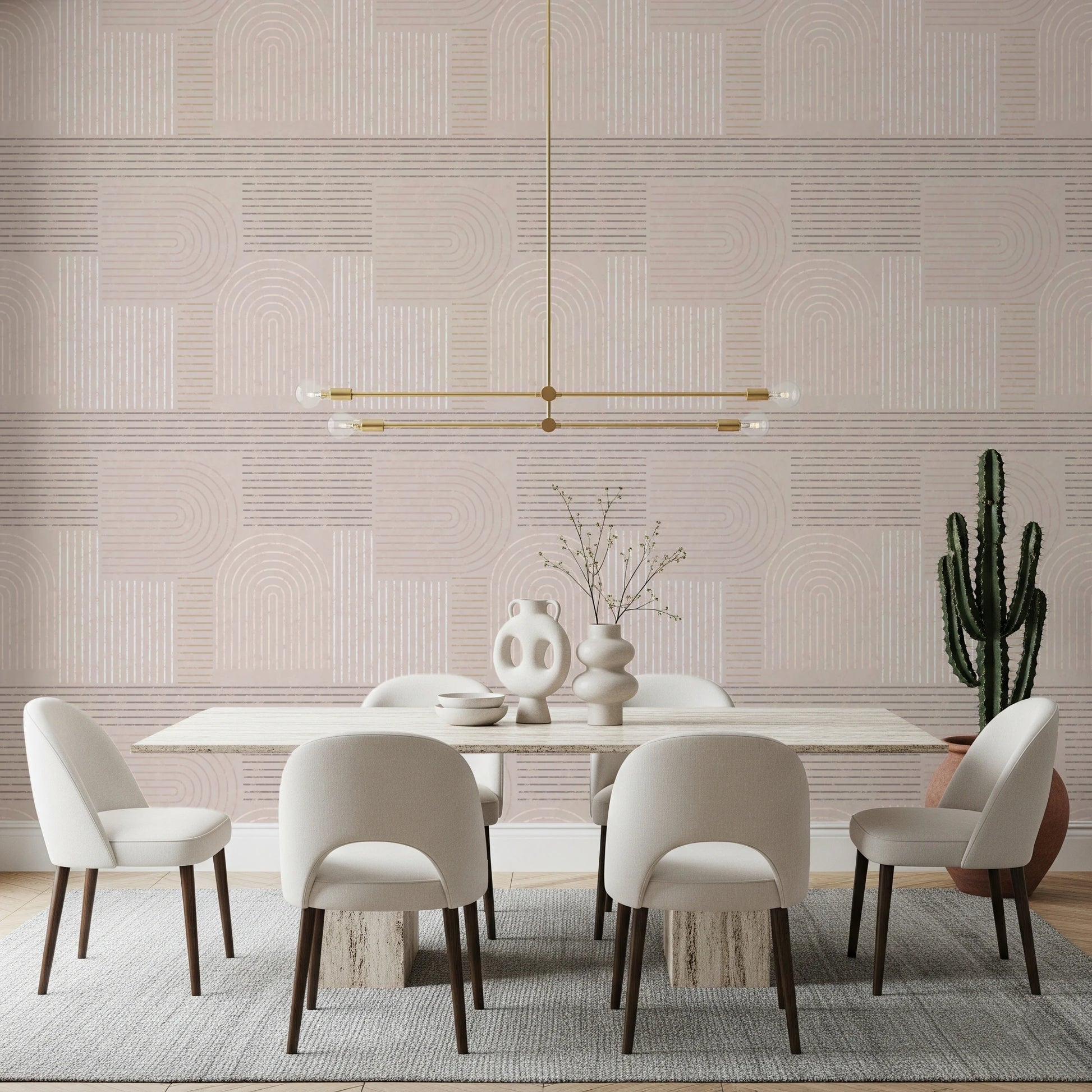 Geometric textured wallpaper with vertical and horizontal lines for a hallway