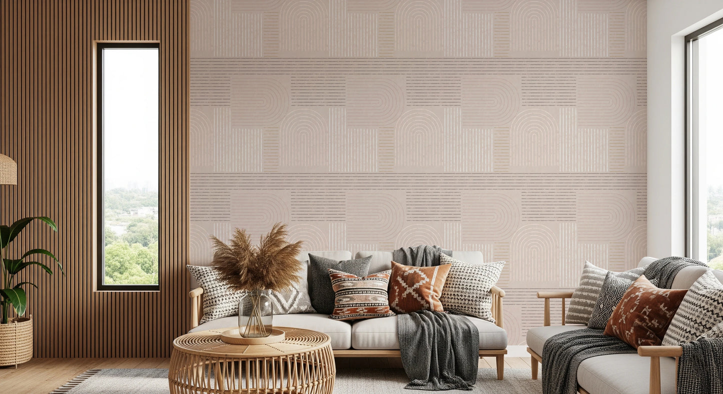 Neutral tone Japandi Line Harmony wall mural for a calming nursery atmosphere