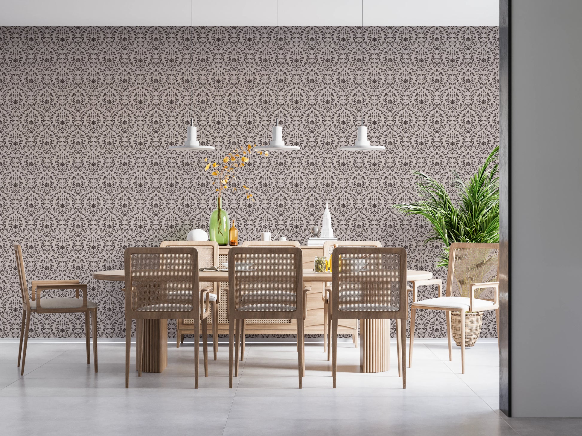 Textured damask wallpaper for elegant flat and apartment interiors