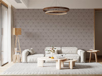 Beige and charcoal damask wallpaper for a classic bedroom wall