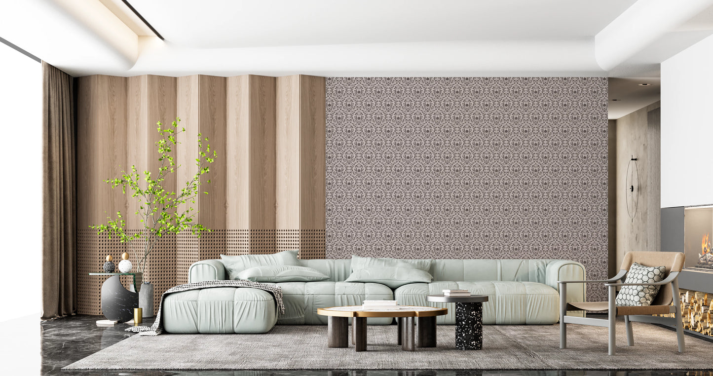 Earthy tone wallpaper with intricate leaf and flower designs