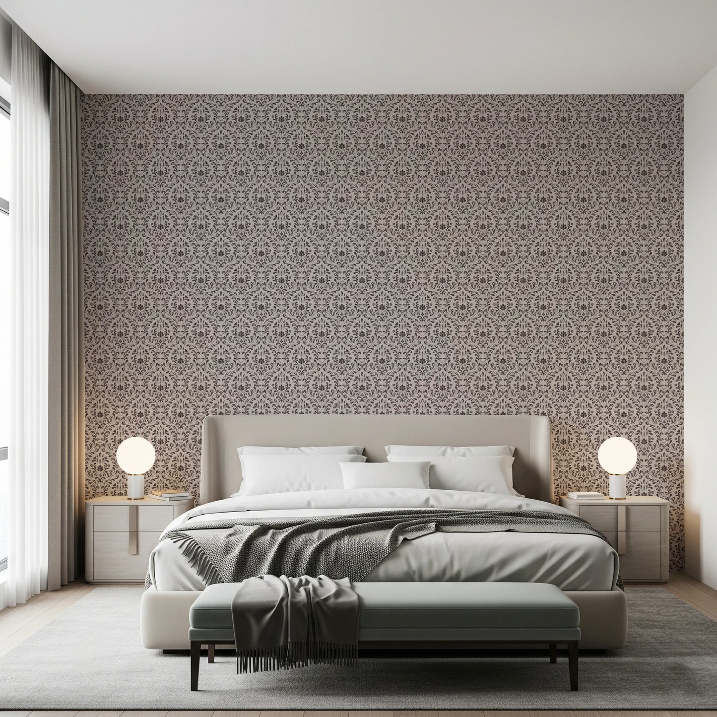 Neutral brown floral wall mural for a warm hallway atmosphere