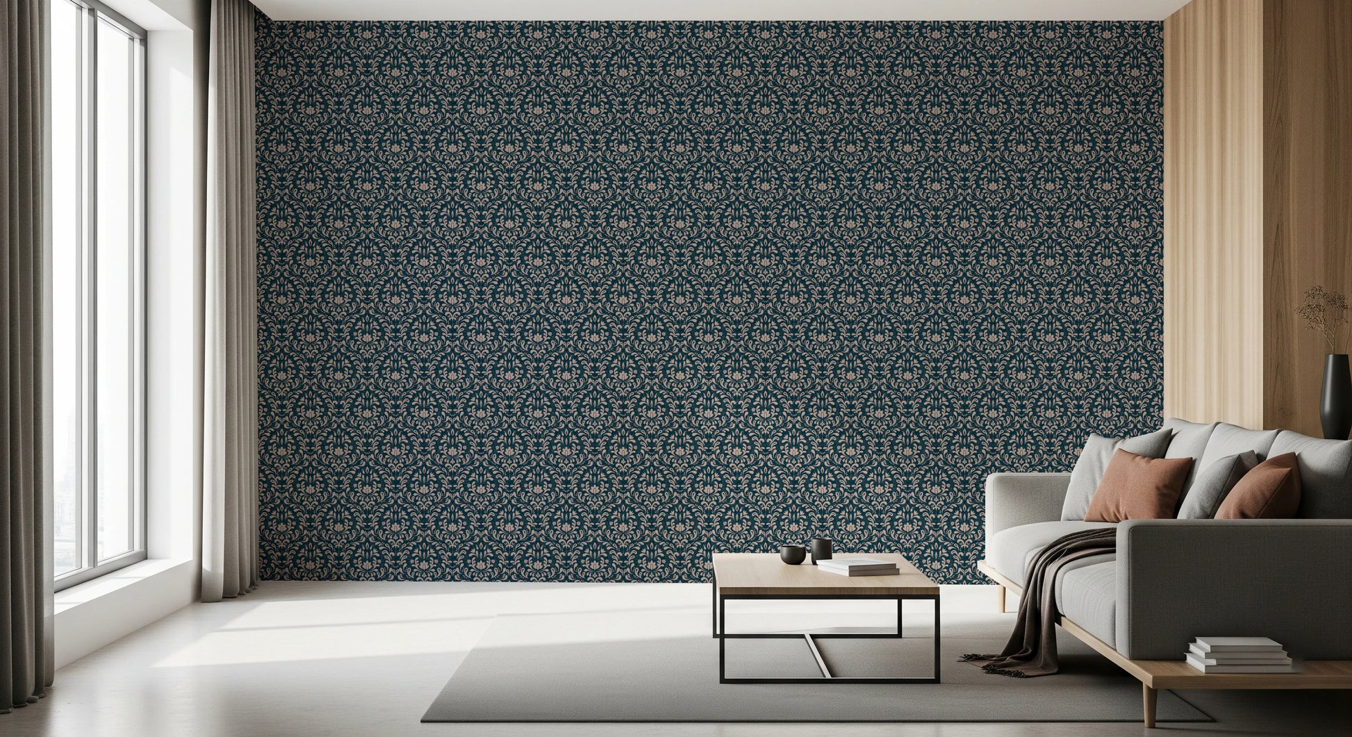 Vintage DARK BLUE DAMASK Wallpaper for modern apartment living areas