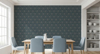Sophisticated navy and pink damask wall mural for home office spaces