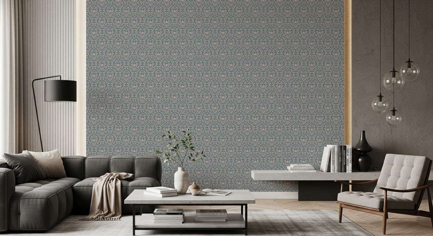 VINTAGE TEAL DAMASK Wallpaper for modern apartment living areas