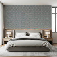 Classic damask wall mural in teal and pink for living rooms