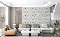 Soft floral pattern wallpaper with a repeating boho nature motif