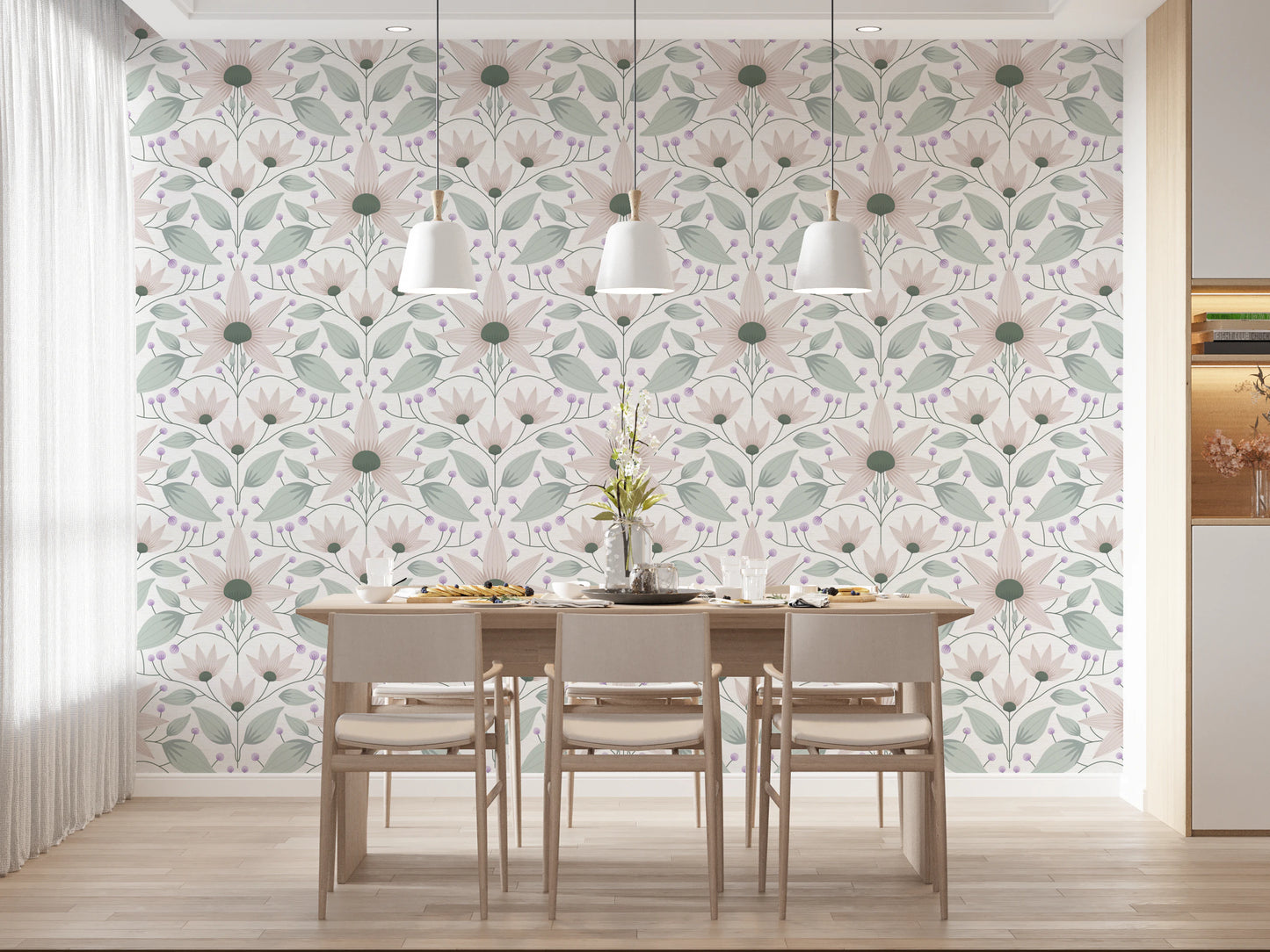 Elegant Bloom Symmetry boho Wallpaper for creating a serene feature wall