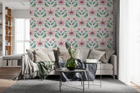 Pink blossom wallpaper design for elegant guest room walls