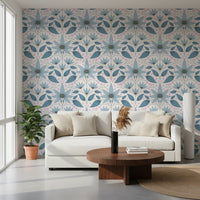 Modern floral wall mural with soft blue petals for home styling