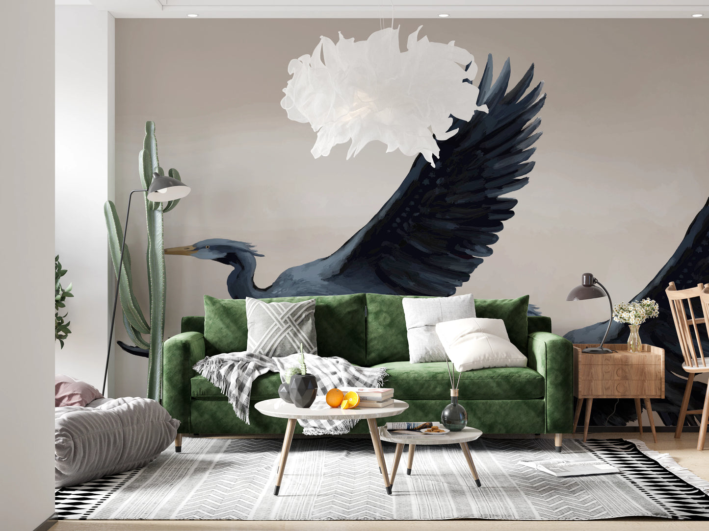 Migrating Herons Oil Painting Wall Mural for office wall decor