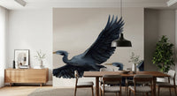 Blue heron wall mural for luxury apartment interior design