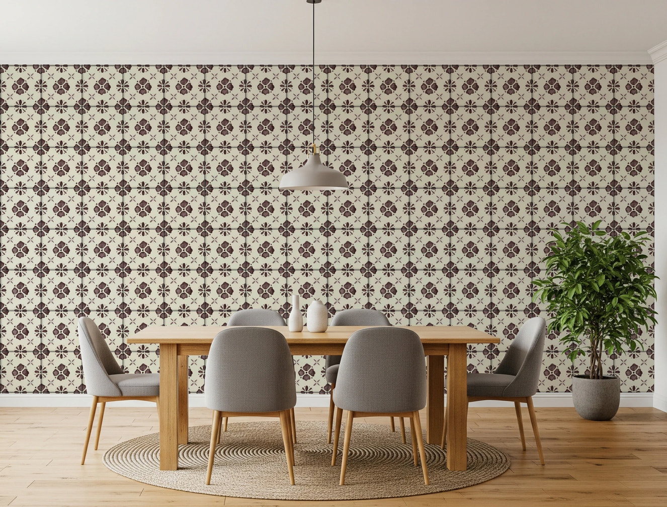 Choco brown floral wallpaper for kitchen backsplash decor