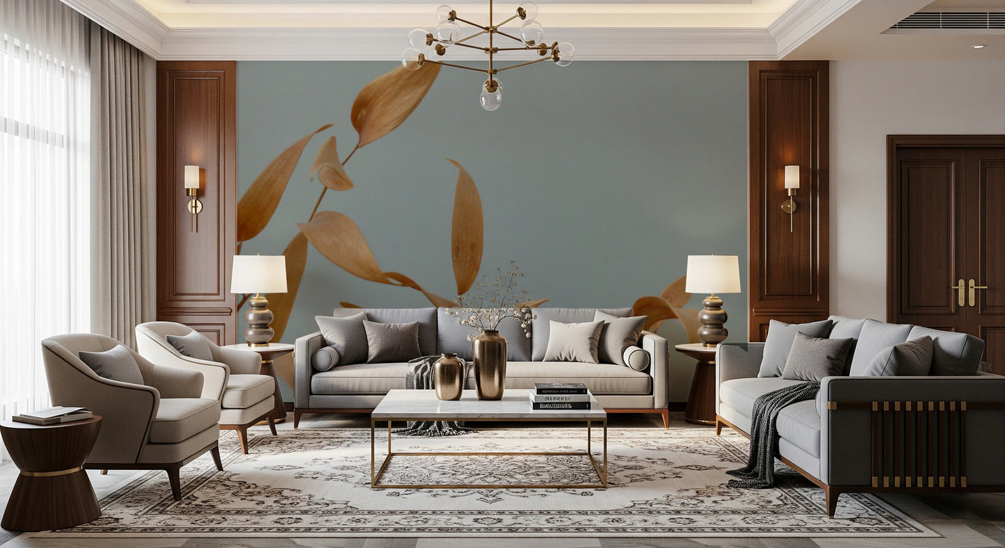 Elegant amber leaf wall mural for a feature wall decor.