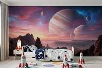 Cosmic Canyon Wall Mural in deep purple and pink hues.