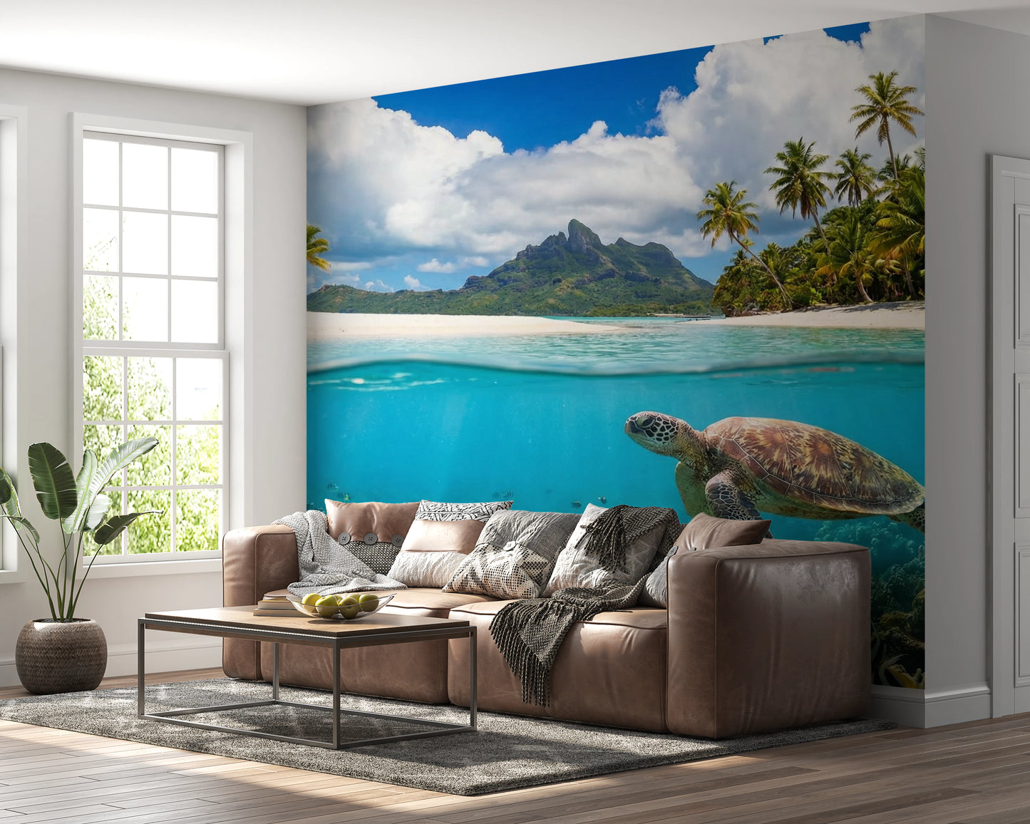 Realistic coral reef wallpaper for coastal theme decor.