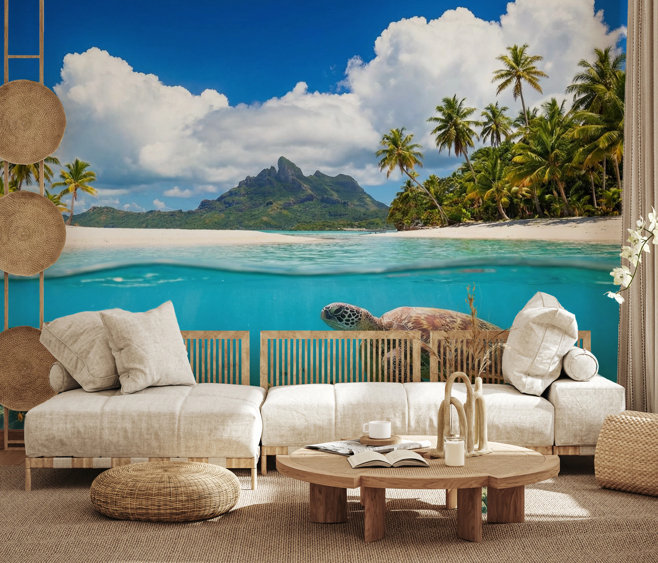 Tropical Marine Life Wall Mural for bedroom feature wall.